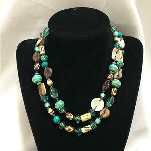 33” BoHo Style Beaded Necklace featuring Shell, and Natural Stones